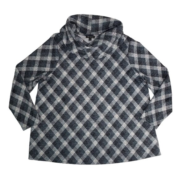 Lane Bryant Cowl Neck Tunic Top Diamond Plaid Gray Cozy Cabin Chic Size 18/20 - Picture 5 of 11